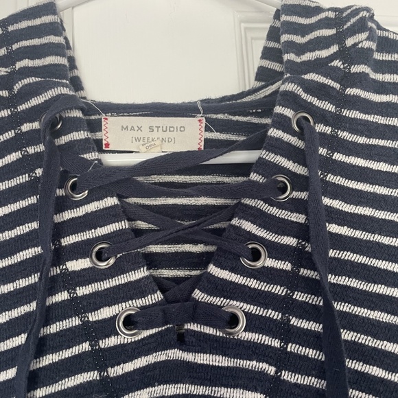 Max Studio Tops - Max Studio Weekend Navy Blue and White Hoodie